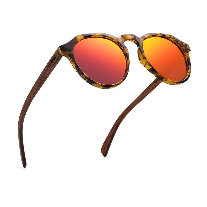 Sunglasses Women Men'S Sun Glasses Walnut Wood round Eyeglasses Red Lenstortoise Shell Frames