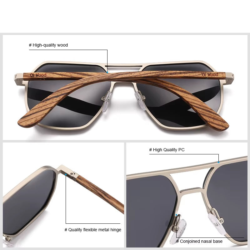High Quality Fashion Alloy Sunglasses Men Women Wooden Polarized Sun Glasses Driving Uv400 Oculos De Sol 8059