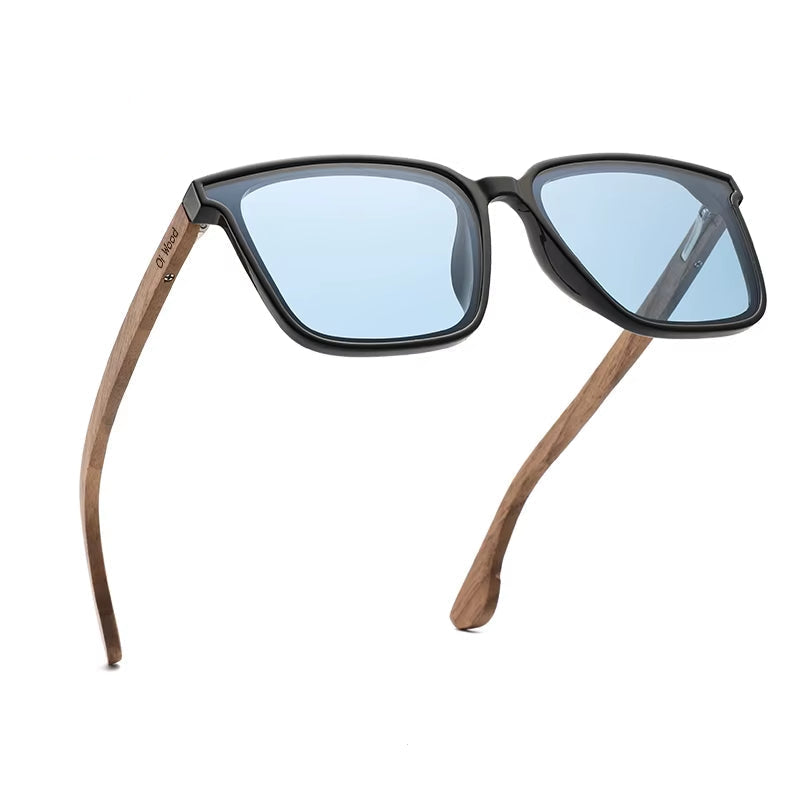 Men Women Square Sunglasses Wooden Eyeglasses Polarized Blue Lenses Mens Glasses Luxury Eyewear
