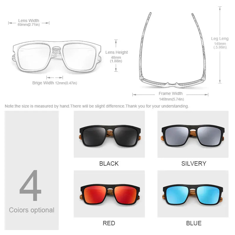 Women Sun Glasses Square Sunglasses Wooden Eyeglasses Polarized Red Lenses Mens Glasses