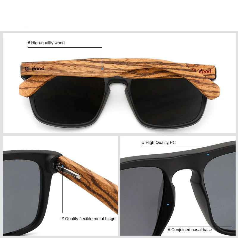 Women Sun Glasses Square Sunglasses Wooden Eyeglasses Polarized Red Lenses Mens Glasses