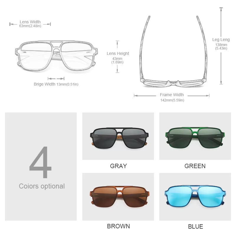 Sunglasses for Men Wood Sun Glasses Man Eyeglasses Polarizing Glasses UVA&B Protection Eyewear Eco-Friendly
